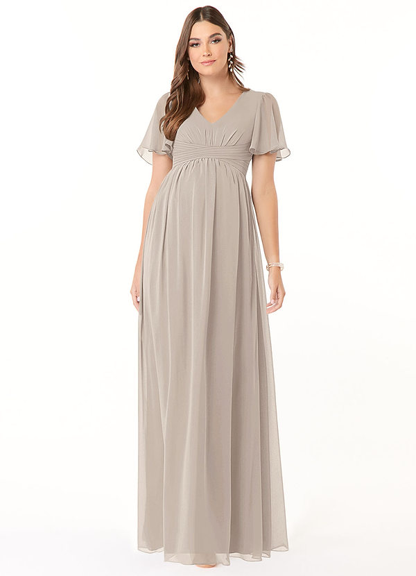 Azazie Verna Maternity Bridesmaid Dresses A-Line V-Neck Ruched Chiffon Floor-Length Dress image1