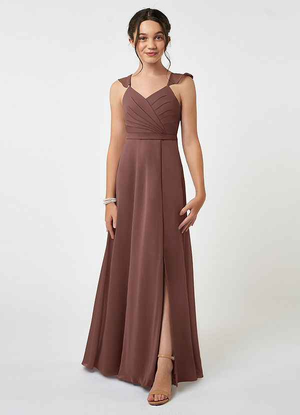 Azazie Emily Junior A-Linie Gestreift Chiffon Kleid Espresso image1