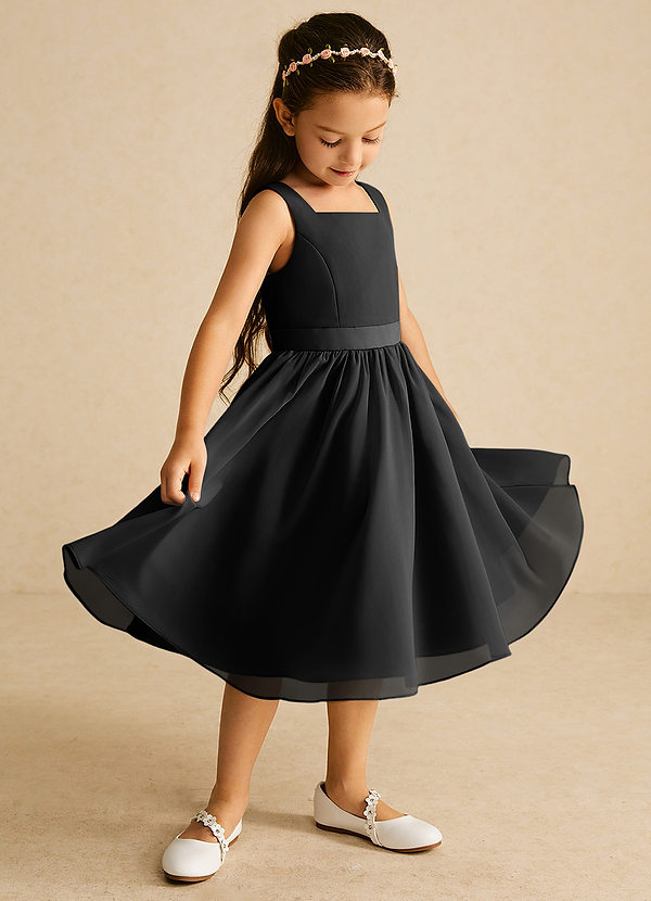 Azazie Ari Blumenkinder Kleider A-Linie ärmellos Chiffon Kleid Schwarz image1