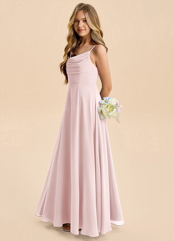 Azazie Gia Junior A-Linie Plissee Chiffon Kleid Zartrosa image1