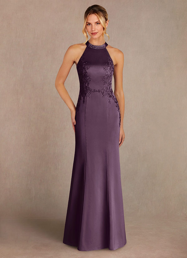 Azazie Tyra Robe Mère de la Mariée & du Marié Robe Sirène en Satin extensible Dentelle Prune image1