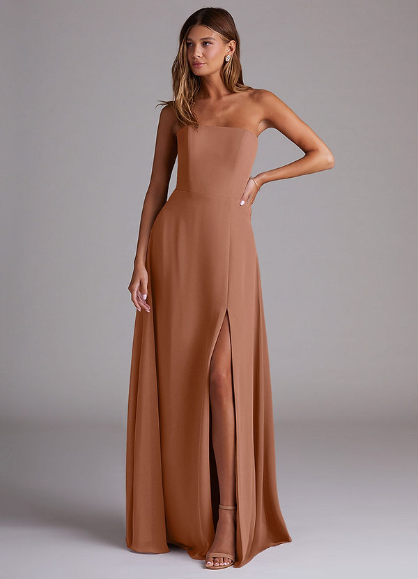Azazie Wren Bridesmaid Dresses Bronzer A-Line Side Slit Chiffon Convertible Dress image1