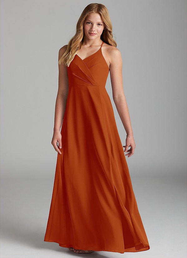 Azazie Davis Junior Paprika A-Line Chiffon Dress image1