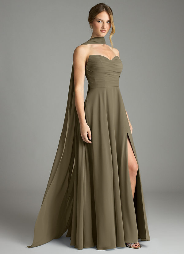 Azazie Ayla Abiti da Damigella Abito A-Line in Chiffon Scollo a Cuore Willow Green image1