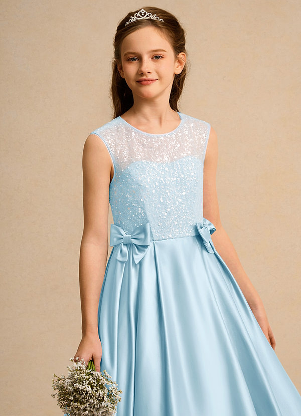 Azazie Candy Girl Flower Girl Dresses Sky Blue Ball-Gown Bow Matte Satin Dress image1