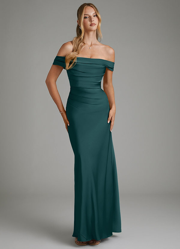 Azazie Hayden Bridesmaid Dresses Pine Mermaid Corset Stretch Satin Dress image1