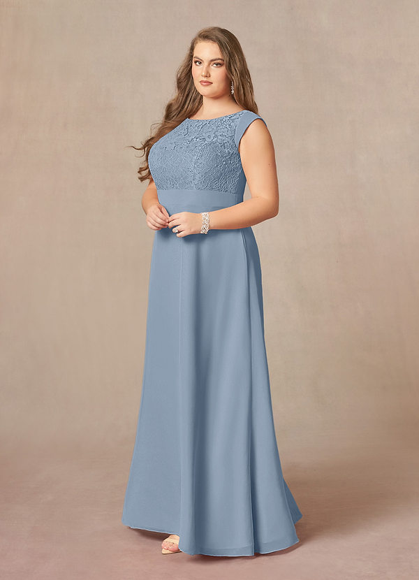 Azazie Bettina Mother of the Brides Dresses Dusty Blue A-Line Lace Chiffon Dress image1
