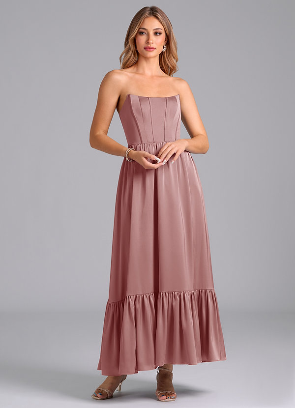 Azazie Leilana Bridesmaid Dresses Dusty Rose A-Line Corset Stretch Satin Dress image1