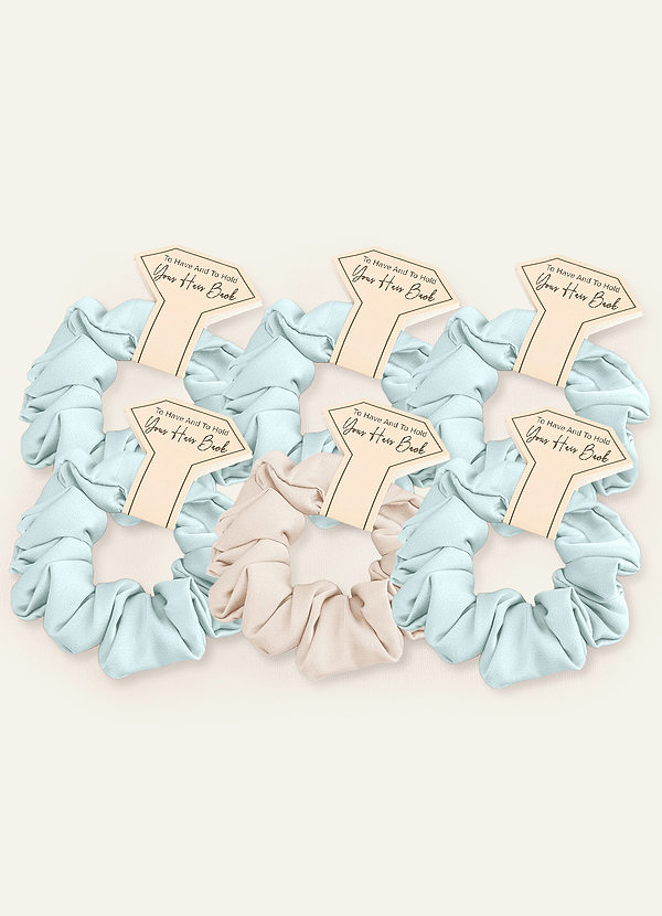 front Matching Color Six-Piece Mixed Color Bridesmaid Stretch Satin Regular Size Scrunchie Set