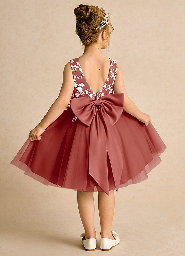 Azazie Butterfly Flower Girl Dresses Terracotta A-Line Lace Dress image1