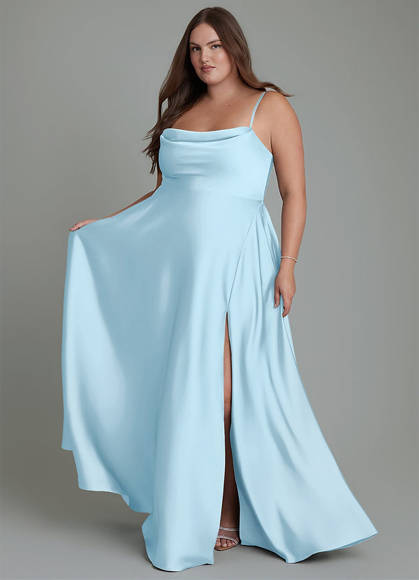 Azazie Elle Bridesmaid Dresses Sky Blue A-Line Pleated Stretch Satin Dress image1