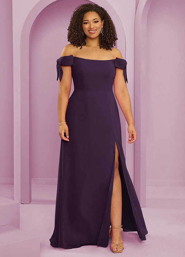 Barbie ♥ Azazie Bridesmaid Dresses Plum A-Line Off the Shoulder Chiffon Convertible Dress image1