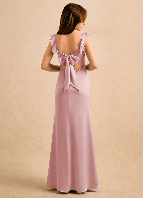 Azazie Novalie Girls Formal Flower Girl Dresses Powder Pink Mermaid Bow Stretch Satin Dress image1