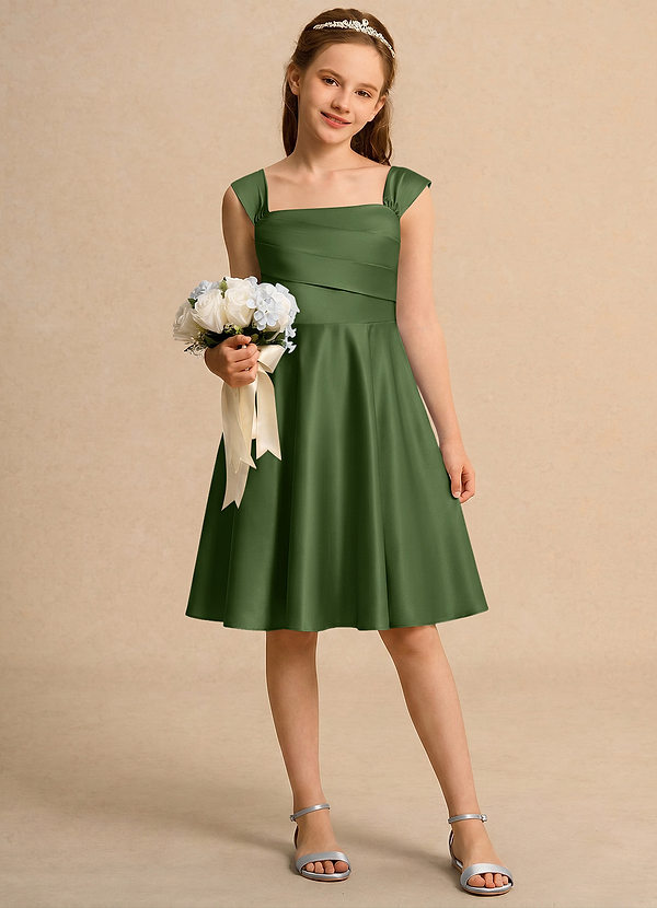 Azazie Budle Girls Formal Flower Girl Dresses Olive A-Line Pleated Matte Satin Dress image1