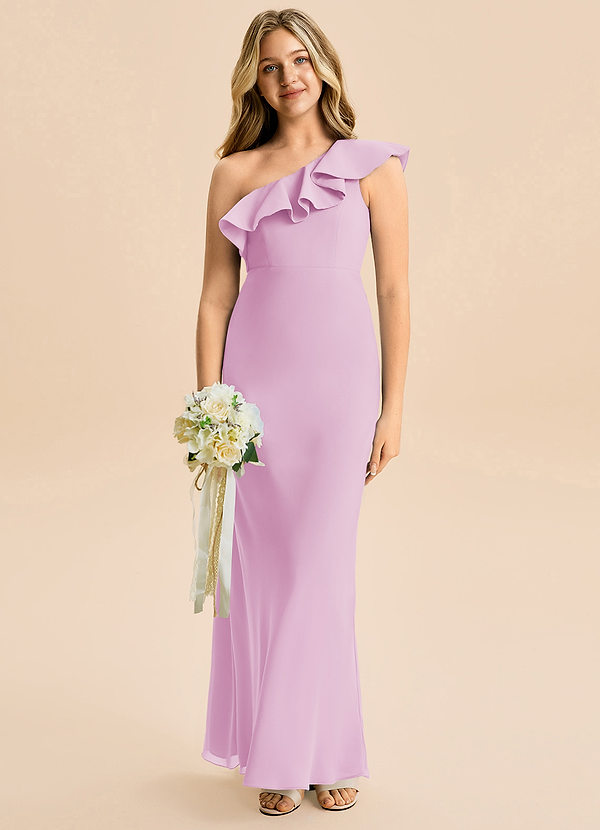 Azazie Alissa Junior Candy Pink A-Line Ruched Chiffon Dress image1