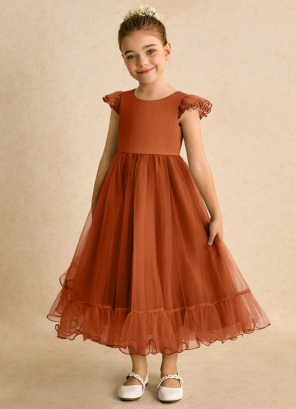 Azazie Phebs Flower Girl Dresses Burnt Orange A-Line Tulle Dress image1