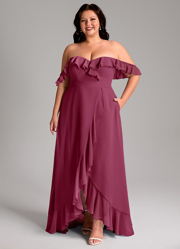 Azazie Lyra Brautjungfernkleider Wandelbar A-Linie Cabrio Chiffon Kleid Maulbeerrot image1