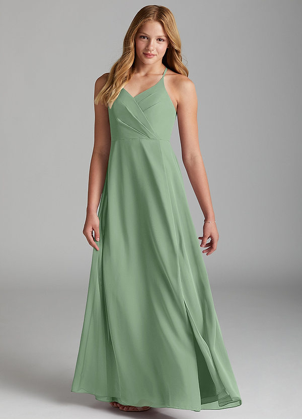 Azazie Davis Junior Matcha A-Line Chiffon Dress image1