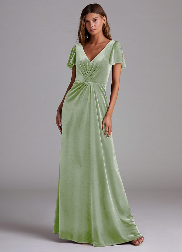 Azazie Soren Bridesmaid Dresses Dusty Sage A-Line Velvet Dress image1