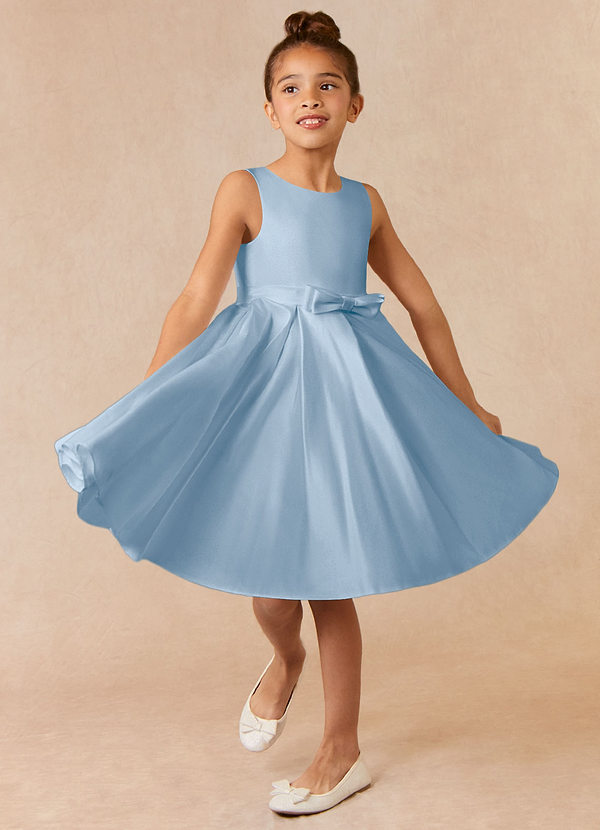 Azazie Coco Flower Girl Dresses Powder Blue A-Line Bow Matte Satin Dress image1