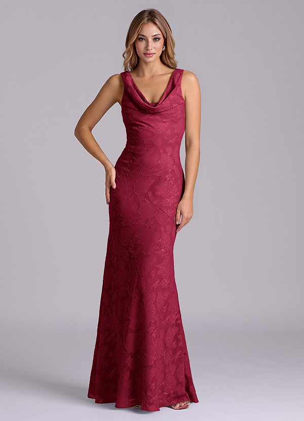 Azazie Rylina Bridesmaid Dresses Burgundy Mermaid Floral Burnout Dress image1