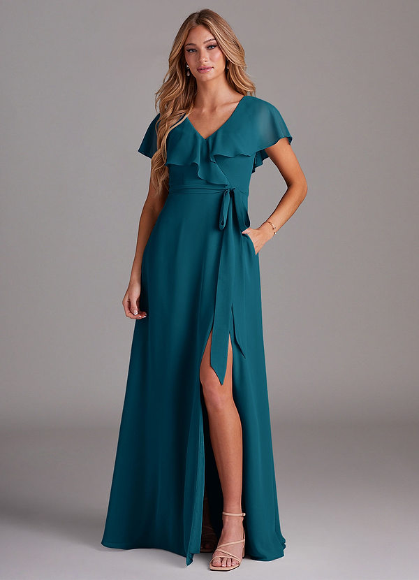 Azazie Lainey Bridesmaid Dresses Ink Blue A-Line with Pockets Chiffon Dress image1