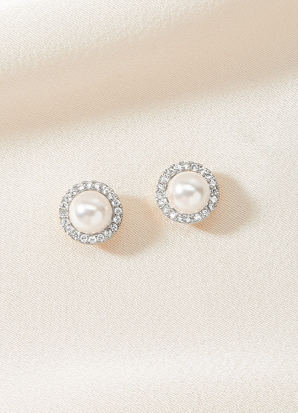 front Pearl Halo Stud Earrings