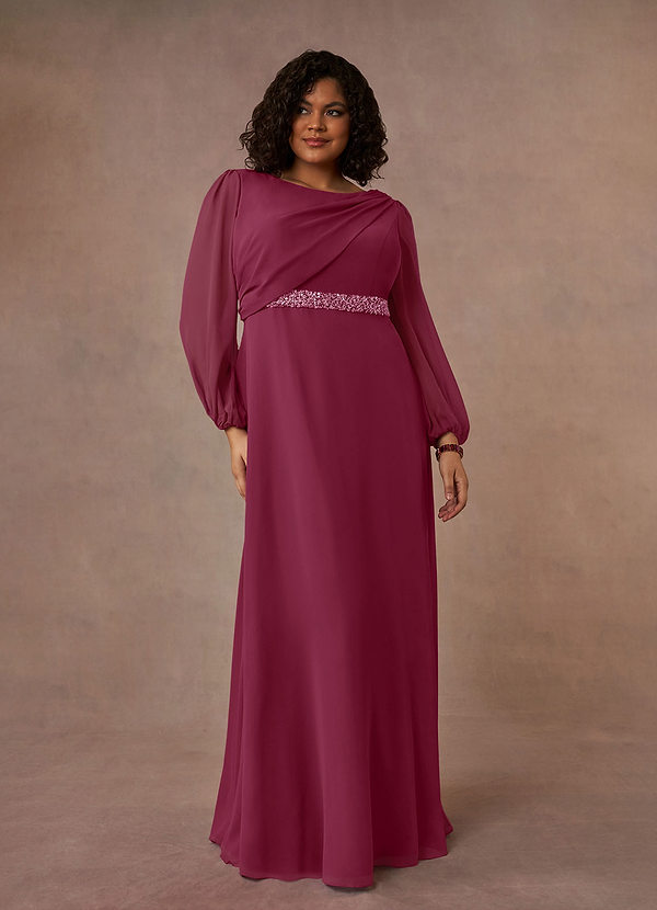 Azazie Priyanka Klänningar till brudens mor Klänning A-Line i Chiffong Veckad båthals Mullbär image1