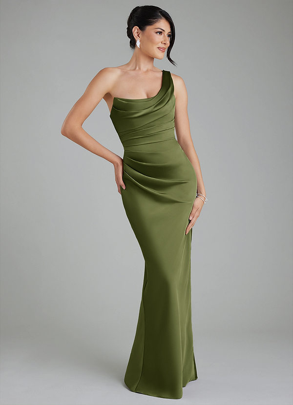 Azazie Sabrina Bridesmaid Dresses Olive Mermaid Corset Stretch Satin Dress image1