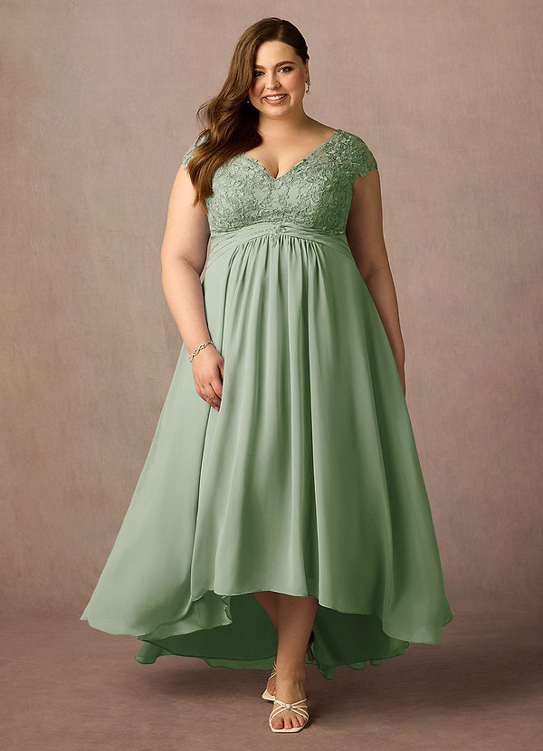 Azazie Irmeli Mother of the Brides Dresses Dusty Sage A-Line Lace Chiffon Dress image1