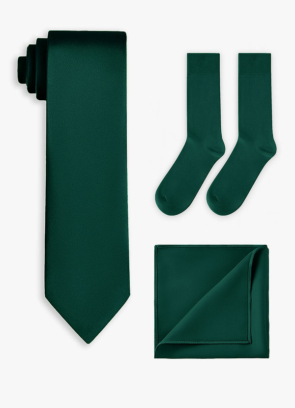 front Conjunto de gravata larga de cetim elástico, lenço de bolso e meias combinando