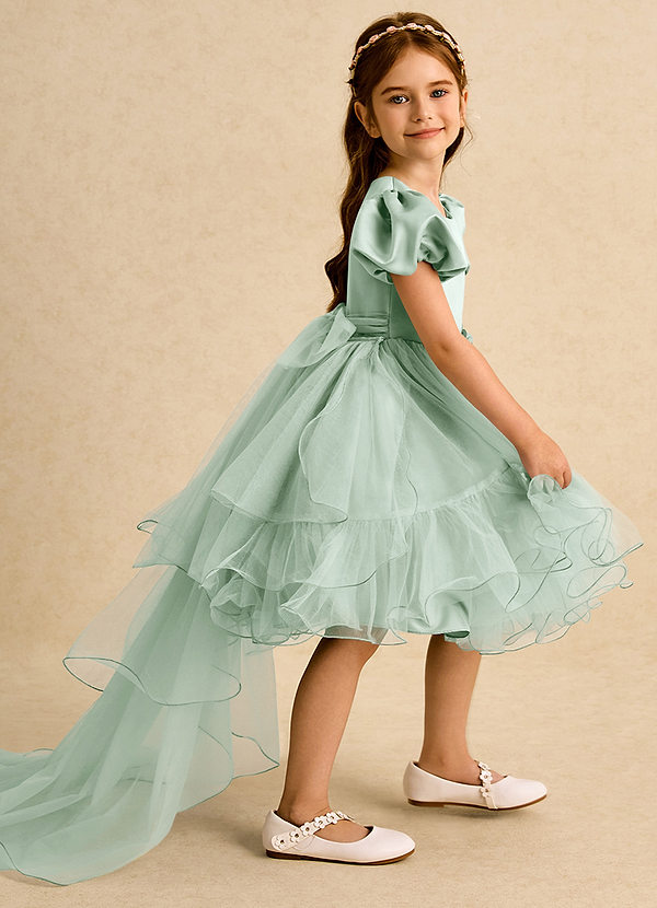 Azazie Cocoa Abiti da Ragazza di Fiori Abito Principessa in Tulle Plissettato Agave image1
