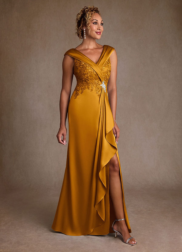Azazie Santa Monica Brautmutterkleider A-Linie Spitze Kleid Butterscotch image1