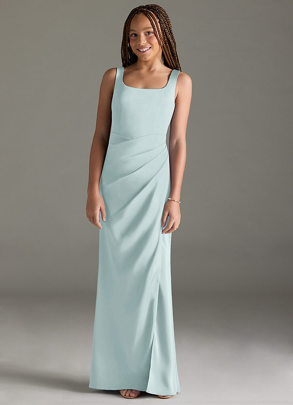Azazie Mero Junior Meerjungfrau-Linie Plissee Stretch-Satin Kleid Nebel image1