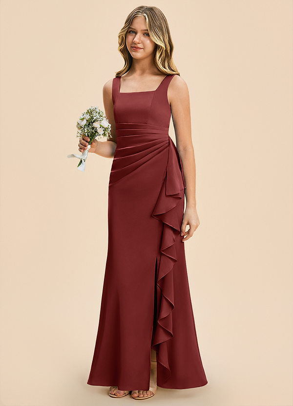 Azazie Adrienne Junior Robe Fourreau en Satin extensible Plissé Terracotta image1