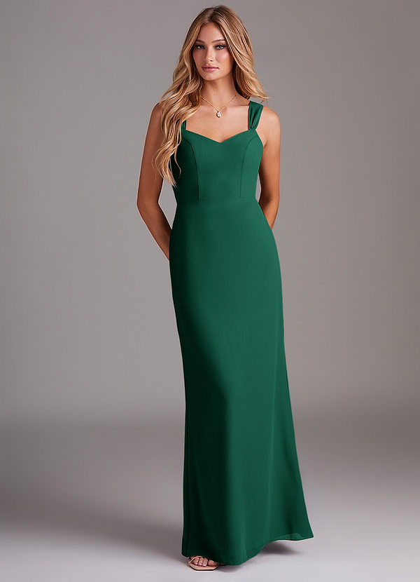 Azazie Denice Bridesmaid Dresses Emerald Sheath Pleated Chiffon Dress image1