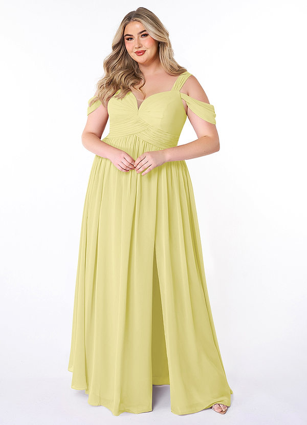 Azazie Lianne Bridesmaid Dresses Lemon Sorbet A-Line Off the Shoulder Chiffon Dress image1