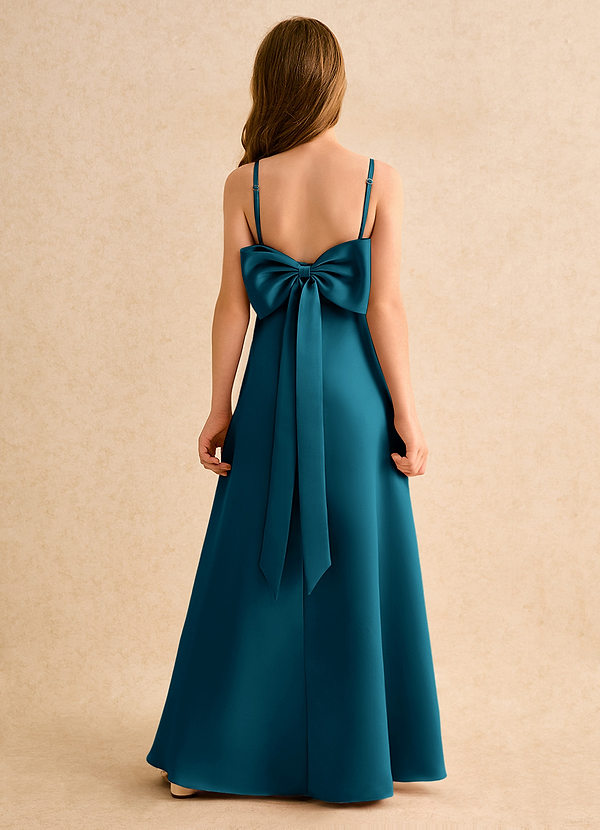 Azazie Joella Girls Formal Bloemenmeisjesjurken A-lijn Jurk van Mat Satijn Geplooide Inkt Blauw image1