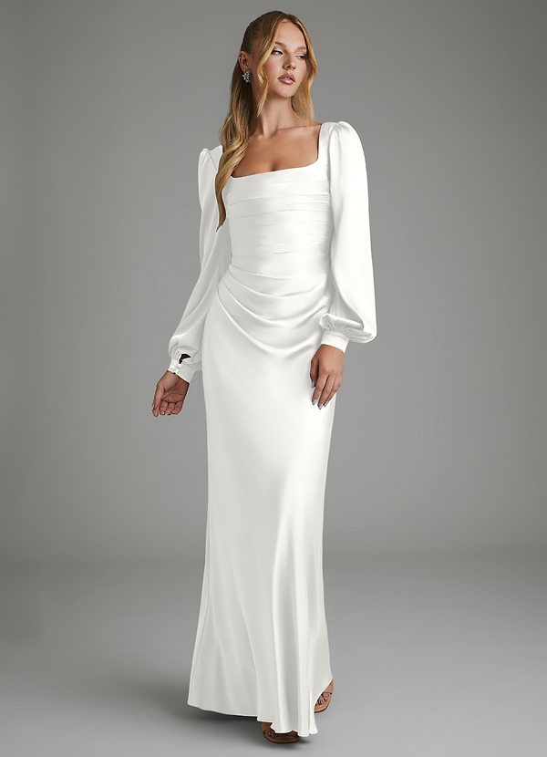 Azazie Brianna Brautjungfernkleider Meerjungfrau-Linie Korsett Stretch-Satin Kleid Weiß image1