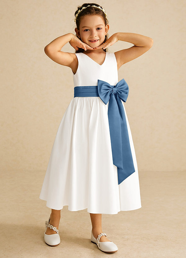 Azazie Darling Flower Girl Dresses Ivory Twilight A-Line Bow Cotton Dress image1