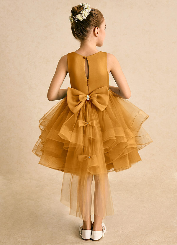 Azazie Tinie Blumenkinder Kleider Ballkleid Schleifen Tüll Kleid Butterscotch image1