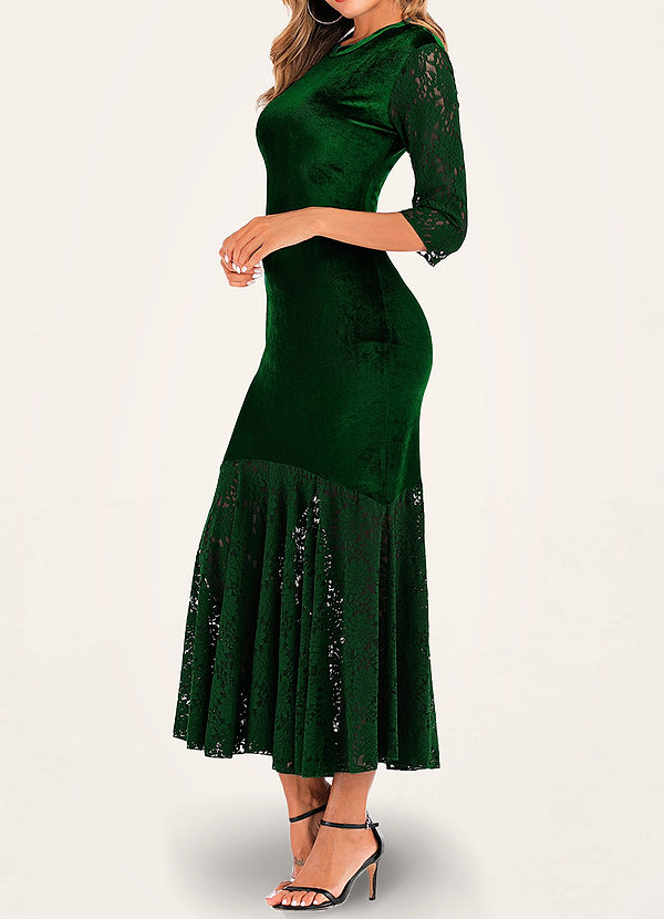 back Dallas Dark Emerald Velvet Midi Dress