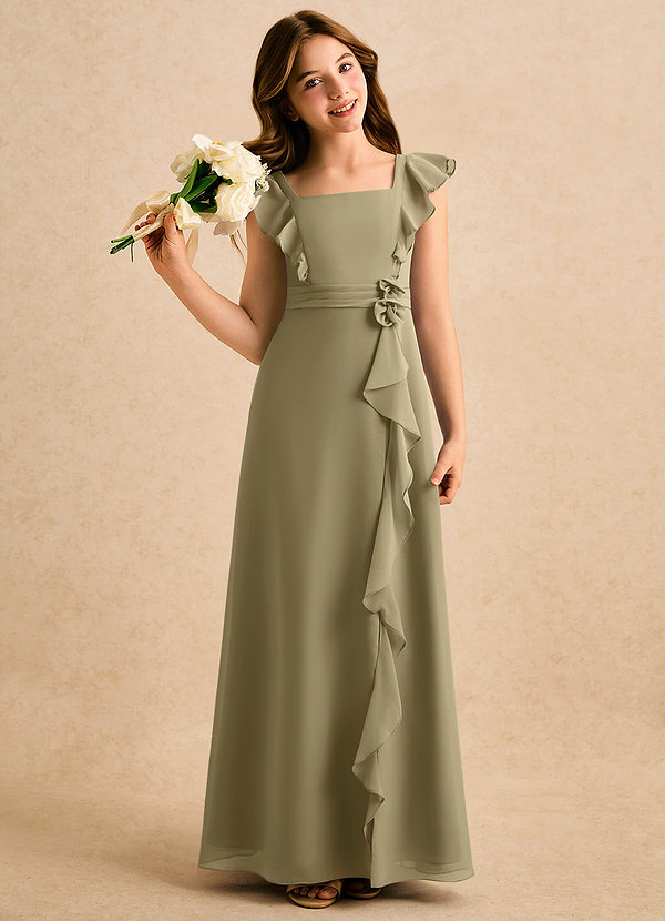 Azazie Soso Girls Formal Blomsterpigekjoler A-Line Plisseret Chiffon Gulv-længde Kjole image1