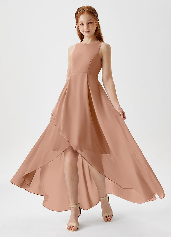 Azazie Lizette Junior Abito A-Line in Chiffon Plissettato Champagne Rosa image1