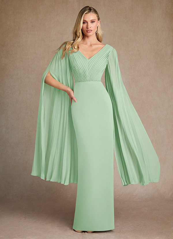 Azazie Ellsworth Mother of the Brides Dresses Dusty Sage Column Pleated Stretch Crepe Dress image1