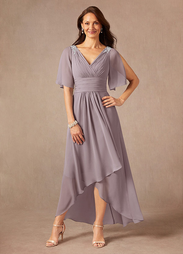 Azazie Pascual Robe Mère de la Mariée & du Marié Robe Trapèze en Mousseline de soie Plissée Crépuscule image1