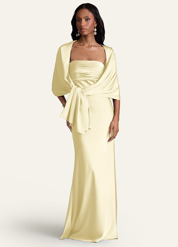 front Azazie Matching Color Aleena Stretch Satin Shawl