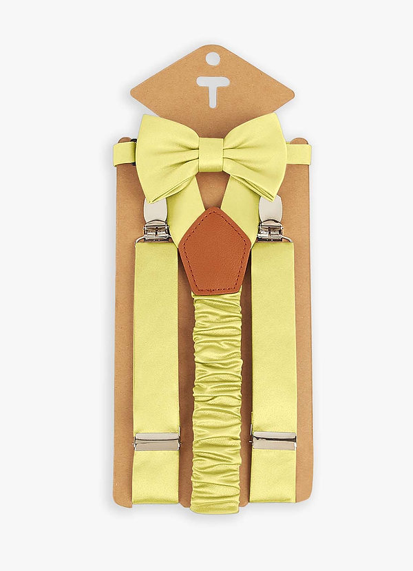 front Boy's Matching Matte Satin Bow Tie & Suspenders Set