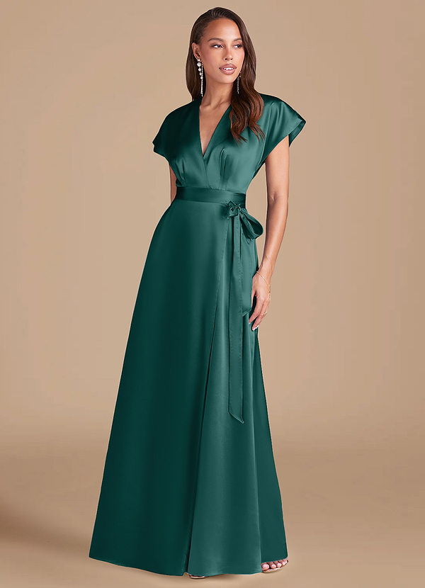 Azazie Nico Vestidos Dama de Honor Vestido de Pino de Satén Metálico de Corte en A con Plisado image1