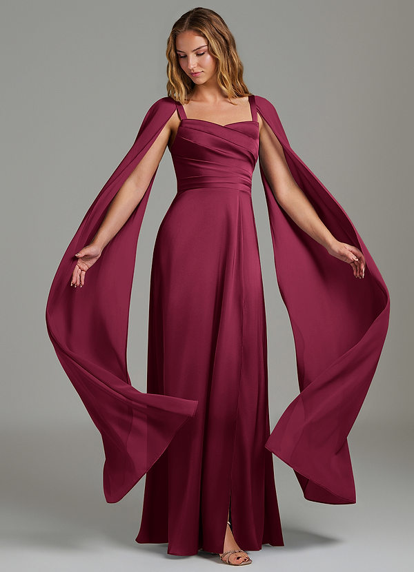 Azazie Niveah Brautjungfernkleider Wandelbar A-Linie Schulterfrei Stretch-Satin Kleid Burgunderrot image1